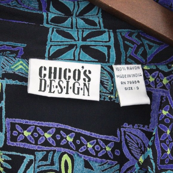 Vintage Chico's Design Shirt Womens Purple Hawaiian Pattern Cropped Retro Size 3 - Picture 6 of 9